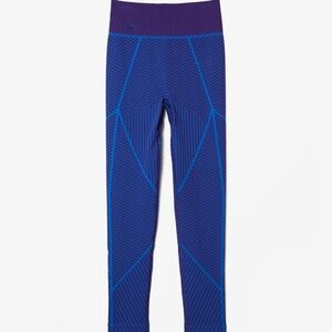 NWT Lacoste Sport Contrast Striped Seamless Leggings High Waist Purple Blue XS